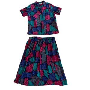Vintage Alfred Dunner Mosaic Print Two-Piece Set Top & Skirt 16W Multicolor USA